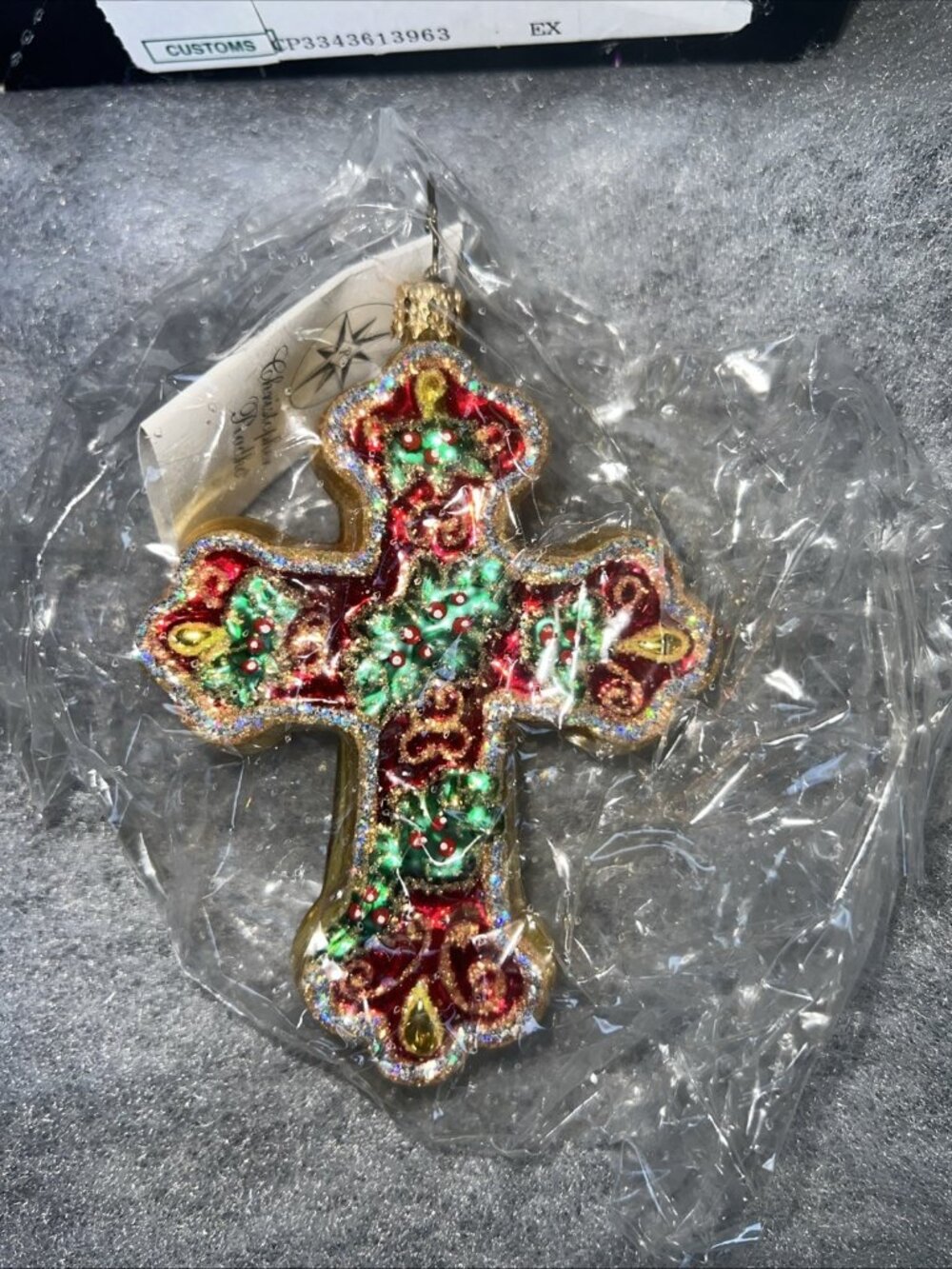 Christopher Radko Cross Christmas Ornament Holly Cross 76D #1010248